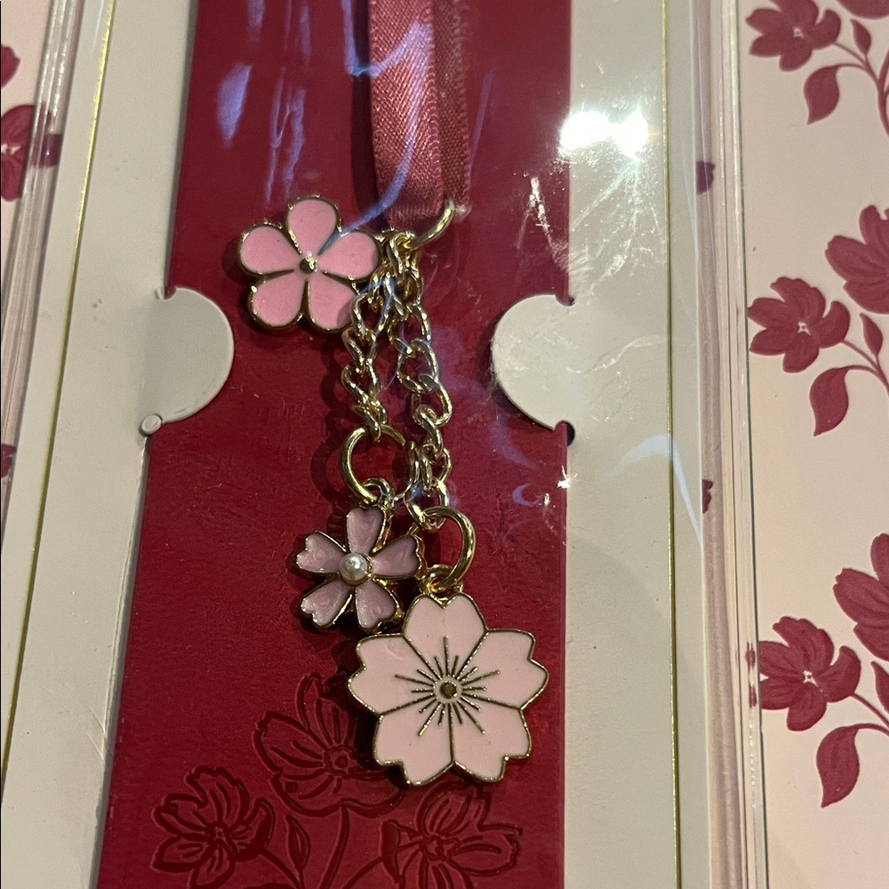 Floral Pink Bookmark with Charms and gold pen journal - Picture 2 of 6